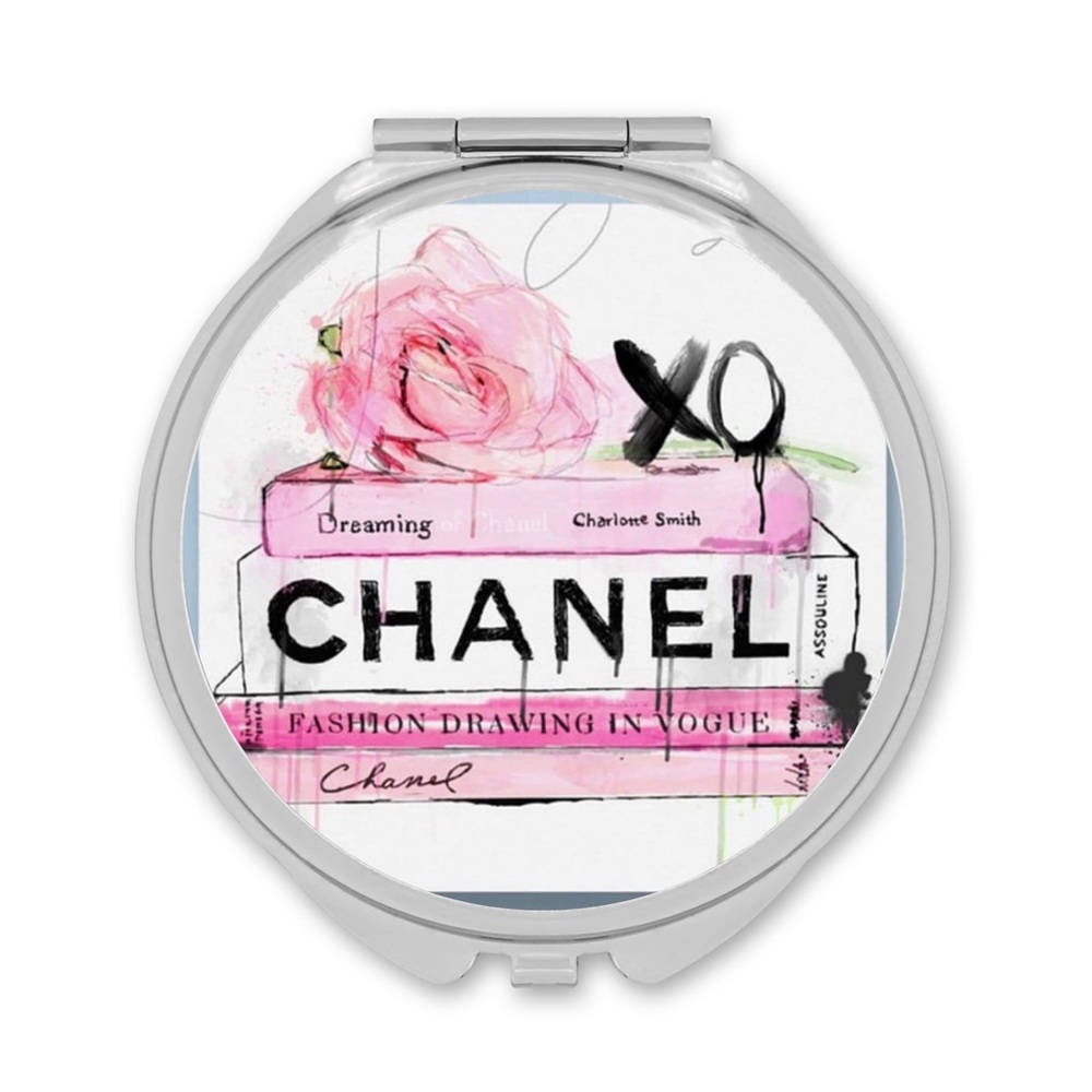 HANDMADE FASHION Round Silver Double Sided Compact Mirror